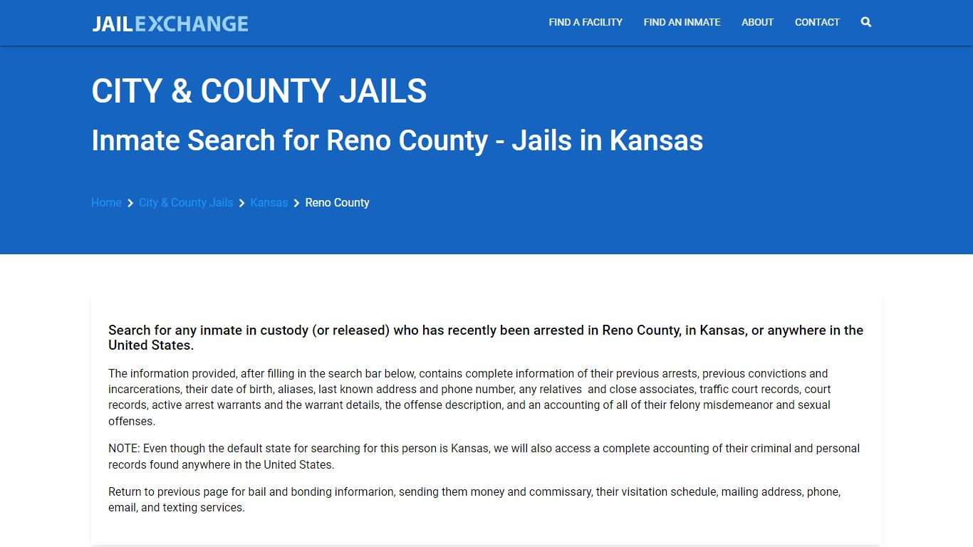 Locate an inmate in Reno County, Kansas - Jail Exchange