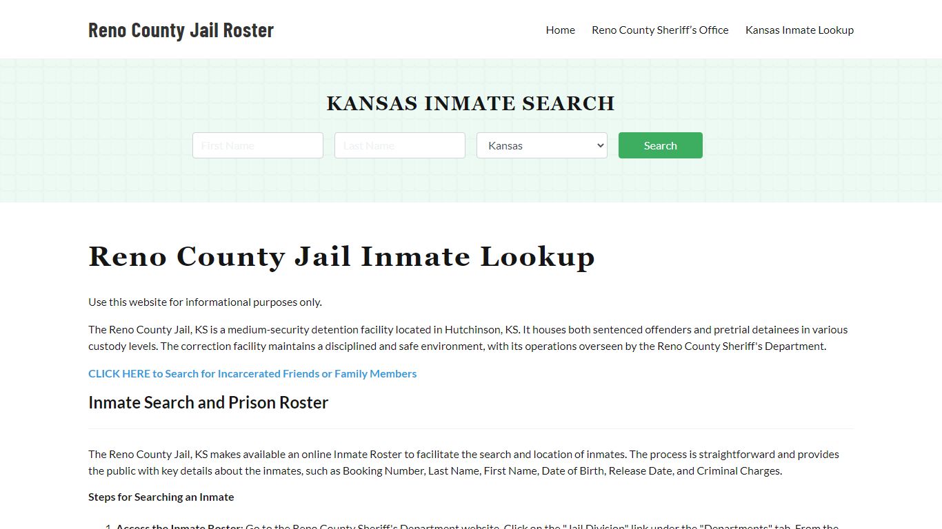 Reno County Jail Roster Lookup, KS, Inmate Search